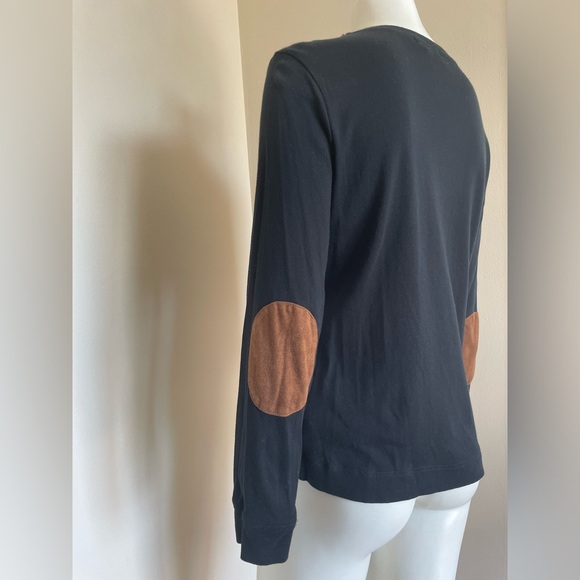 Ralph Lauren Black Long Sleeve Shirt Brown Suede Shoulder Zip Elbow Patches XL - Picture 6 of 16